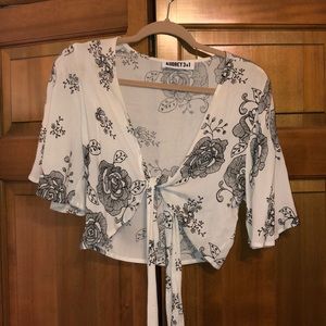 White floral tie crop top